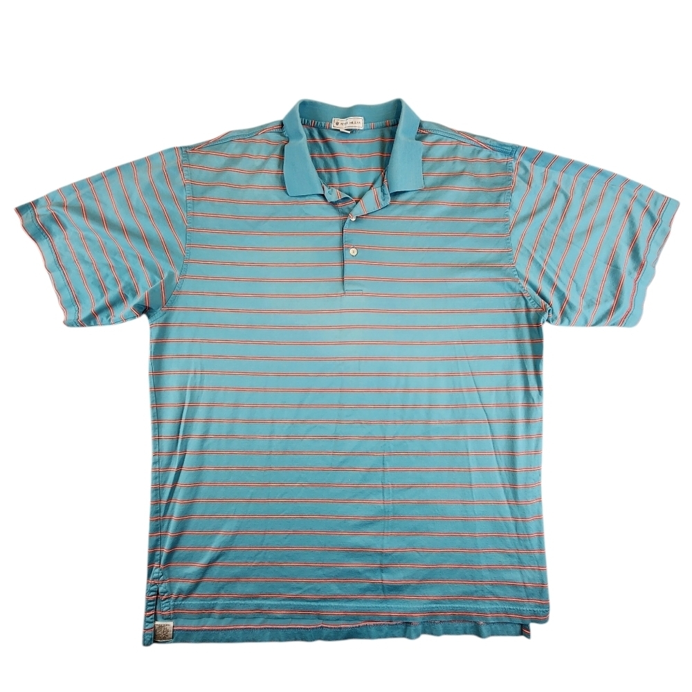 Peter Millar Men's Golf Polo Blue Red Stripe Cotton Preppy Outdoor Golfing Shirt